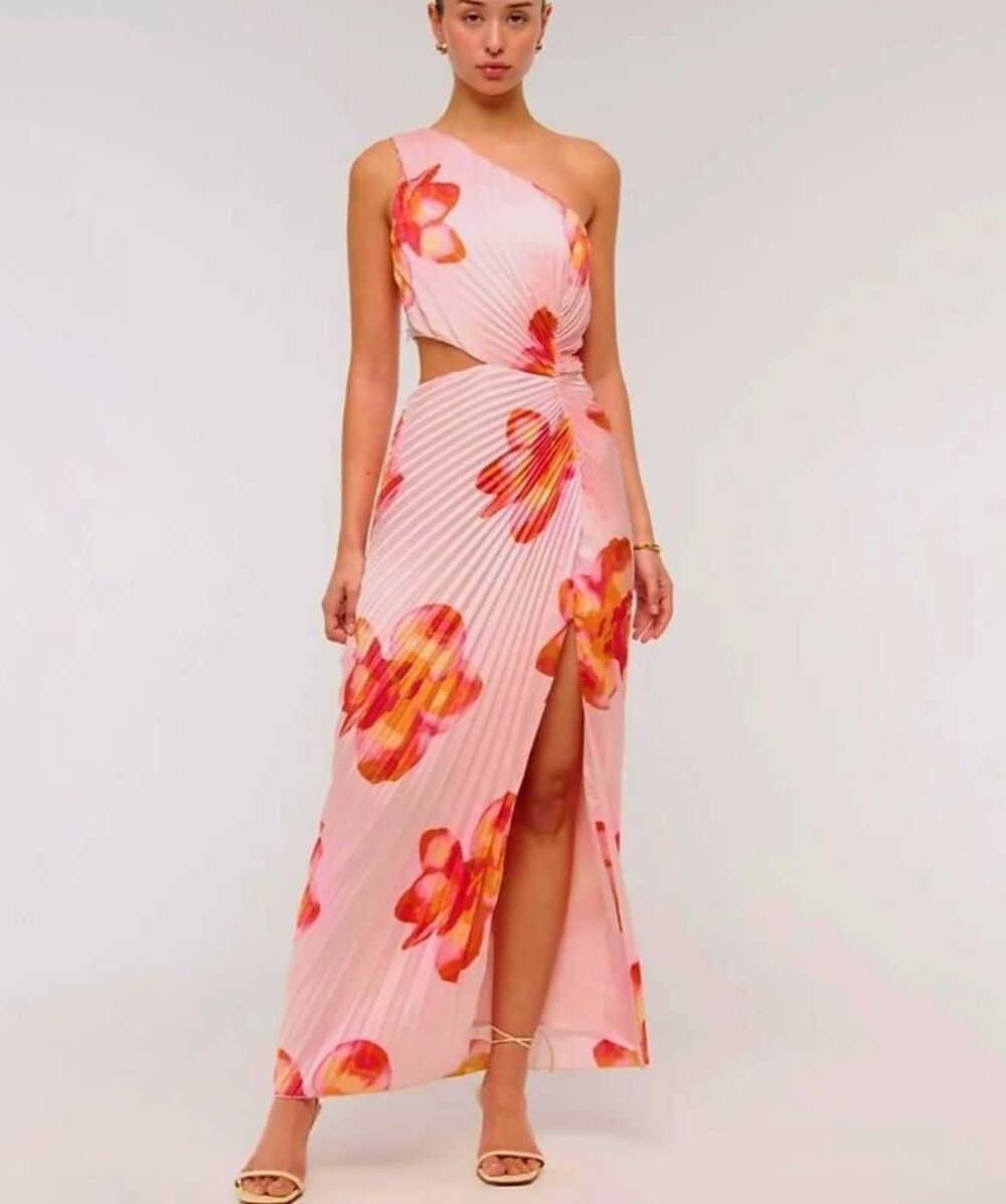 Abercrombie & Fitch Pleated One Shoulder Cut Out Maxi Dress S